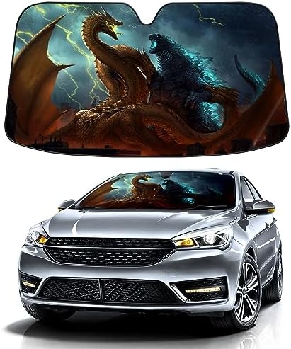 Monster Dinosaur Windshield Sun Shade for Car Thicken 5-Layer UV Reflector Auto Front Window Sunshade Visor Shield Cover and Keep Your Vehicle Cool(55" ¡Á 30")