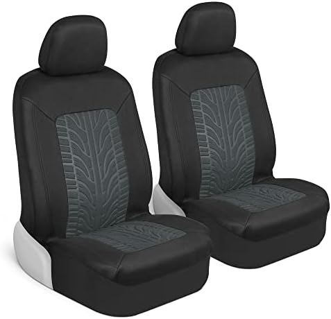 Motor Trend GrandPrix Seat Covers for Cars, 2-Pack Gray Tire Tread Embossed Car Seat Covers for Front Seats, Automotive Interior Covers for Car Truck Van SUV