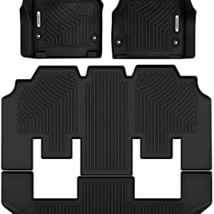 OEDRO Floor Mats for Chrysler Pacifica 2017-2021 (No Hybrid Models), Only Fit 7-Passenger 2nd Row Bucket Seat and 8-Passenger 2nd Row Bench Seat, Black TPE All-Weather 3rd Row Full Set Liners