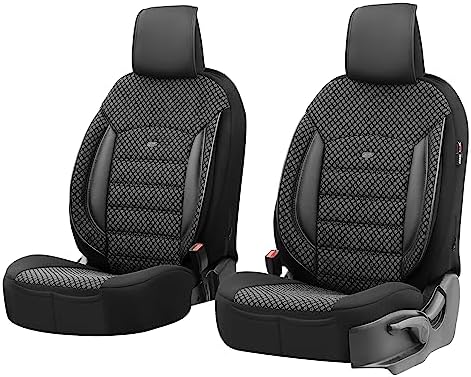 Otom Car Seat Covers for Front Seats, 2 Pieces Front Seat Cover Set with Extra Functions, Breathable Premium Cloth Universal Fit for Most Cars Trucks Vans SUVs - Sport Plus Design (Black)