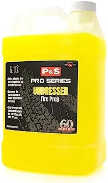 P & S PROFESSIONAL DETAIL PRODUCTS - Undressed Tire Prep - 1 Gallon - Alkaline - Water-Based Solvents and Detergents - Removes Dirt, Oil, and Grime from Tire Surfaces - Brighten Whitewalls