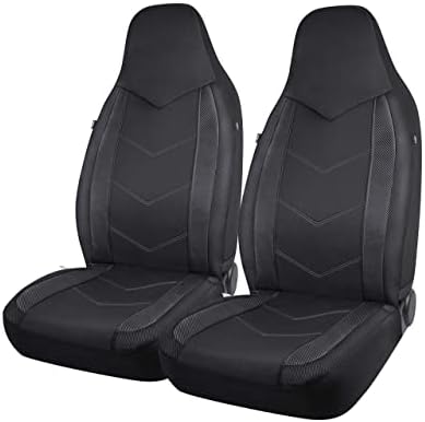 PIC AUTO High Back Front Car Seat Covers - Sports Carbon Fiber Mesh Design, Universal Fit, Airbag Compatible (Black)
