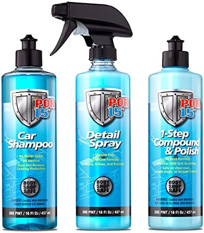 POR-15 Car Care Clean and Shine Bundle - Car Shampoo, Compound, Polish, Detail Finisher