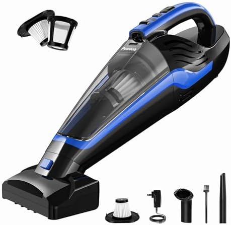 Powools Pet Hair Handheld Vacuum - Car Vacuum Cordless Rechargeable, Well-Equipped Hand Vacuum for Carpet, Couch, Stairs, Powerful Handheld Vacuum Cordless w/Motorized Brush, Blue (PL8726)