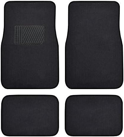 Premium 4PC Set of Carpet Car Floor Mats with Vinyl Safety Heel Pad for Car, Truck, SUV, Coupe Sedan, Black (MT-100-BK)