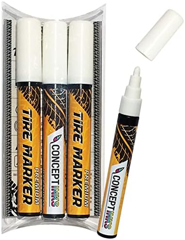 Premium Tire Marker Pens, White Waterproof Paint Markers For Car Tire Lettering, Made In Japan (3 Pack-White)