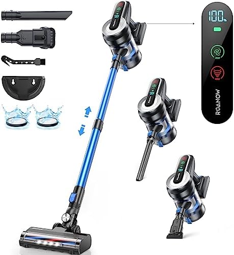 Roanow Cordless Vacuum Cleaner, 450W/35KPA Cordless Vacuum with LED Display, 55Mins Runtime Lightweight & Ultra-Quiet Cordless Stick Vacuum for Carpet and Floor, Home, Pet Hair Cleaning