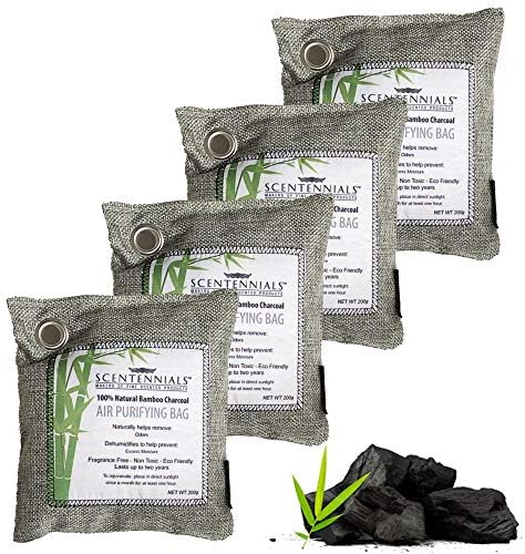 Scentennials Bamboo Charcoal Air Purifying Bag, Activated Charcoal Bags Odor Absorber, Moisture Absorber, Natural Car Air Freshener, Shoe Deodorizer, Odor Eliminators For Home, Pet, Closet (4X200g)