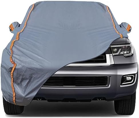 TUCAREST 6-Layers PEVA Premium Full Car Cover Fit for SUVs MPV Pickup Sedan hatchback Rain and snow protection, sun protection, UV protection, and protection of car paint surfaces-Silver Grey -Up 208"