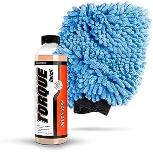 Torque Detail Decon Wash Pack - Decontamination Soap 8oz + Wash Mitt - Surface Strip Wash Car Shampoo - Highly Absorbent Microfiber Chenille Car Wash Mitt Safely Cleans Your Vehicles Entire Surface