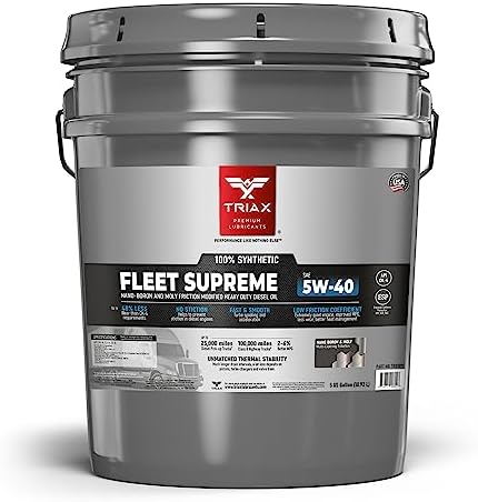 Triax Fleet Supreme 5W-40 ESP API CK-4 Full Synthetic Diesel Engine Oil, Friction Optimized and Boosted with Molybdenum and Nano-Boron, Superb Powerstroke Performance (5 Gallon Pail)