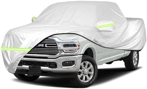 ULROLIT Waterproof Car Cover for 1998-2023 Dodge Ram 1500 Crew Cab 5.5 ft Short Bed Truck Cover, All Weather 210T Windproof Car Covers w/Zipper Door Up to 232” L, for Sun Rain UV Protection (Silver)