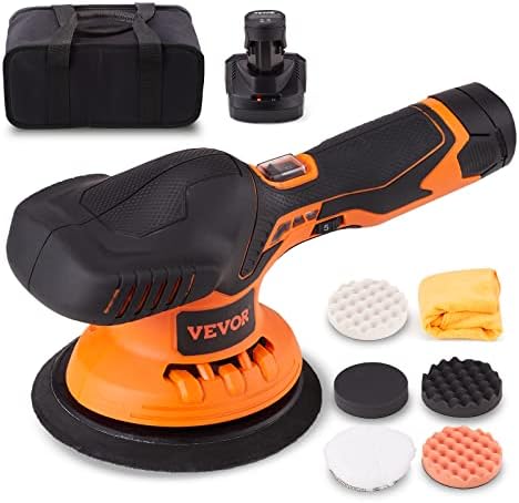 VEVOR Cordless Buffer Polisher, 6-Inch Random Orbital Polisher for Cars, 6 Variable Speed 5200RPM, with 1PC 12V Rechargeable Battery, Wireless Polisher Kit for Car Detailing/Polishing/Waxing