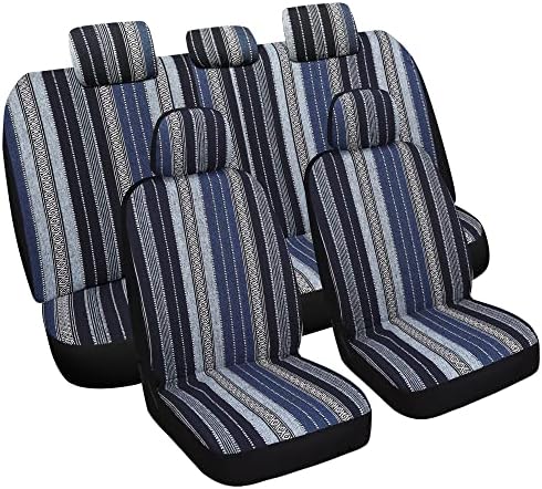 VarCozy Baja Saddle Blanket Seat Covers Full Set, Front Seat Covers and Split Rear Bench Seat Covers for Sedan, SUV, Truck, Universal Stripe Woven Automotive Seat Cover,Breathable, Airbag Compatible