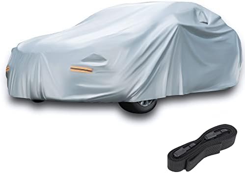 YIKICHII Car Cover, Waterproof Dustproof & Scratch Resistant All Weather Full Car Cover with 5 Layer PEVA, Ventilating Holes & UV Protect, Suitable for Sedan (Sedan-180 Inches)
