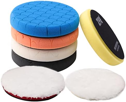 ZFE Buffing Polishing Pads, 7Pc 5.5 Inch Face for 5Inch 125mm Backing Plate Compound Buffing Sponge Pads Cutting Polishing Pad Kit for Car Buffer Polisher Compounding, Polishing and Waxing -PPTYS5SET